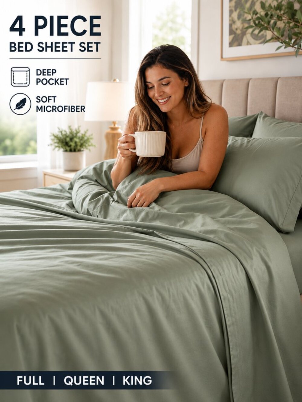 4 Piece Bed Sheets Set Deep Pocket Soft Microfiber Sheets Full Queen King Size